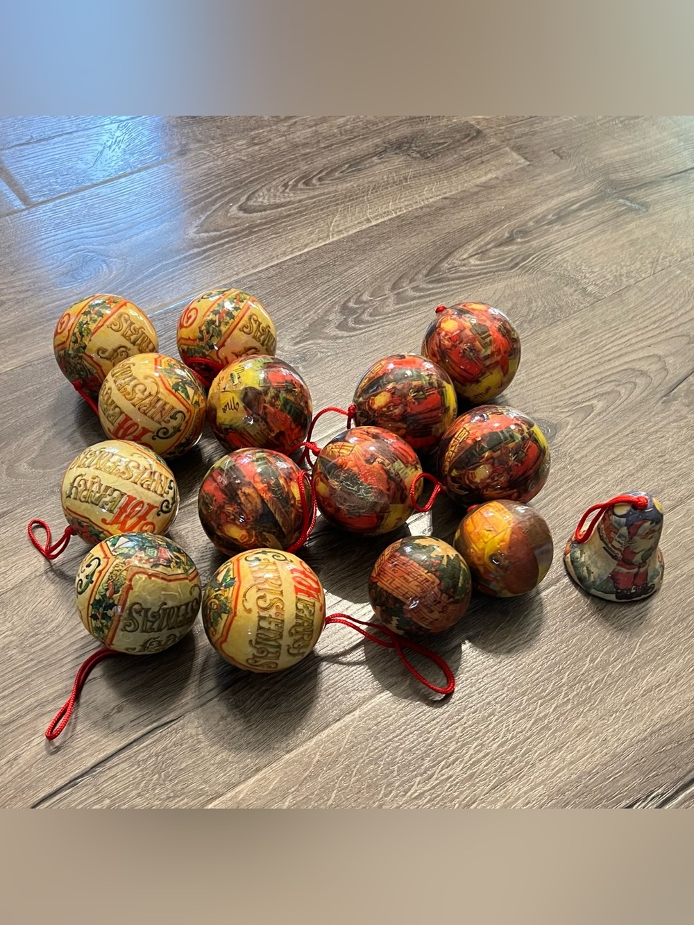 Vintage Paper Machè Decoupage Christmas Ornaments (12 Large/ 3 Medium) 15 Total